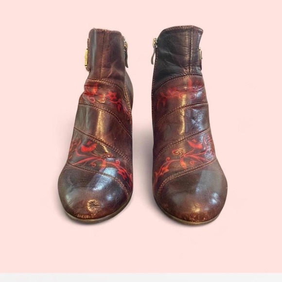 L'Artiste Spring Step Women's Brown Leather Floral Detail Ankle Boots Size 37 - Picture 3 of 5